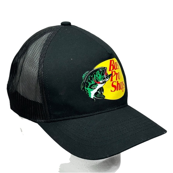 New Bass Pro Shop Mesh Back Snap Back Cap Black Embroidered Logo on Front - Picture 3 of 7